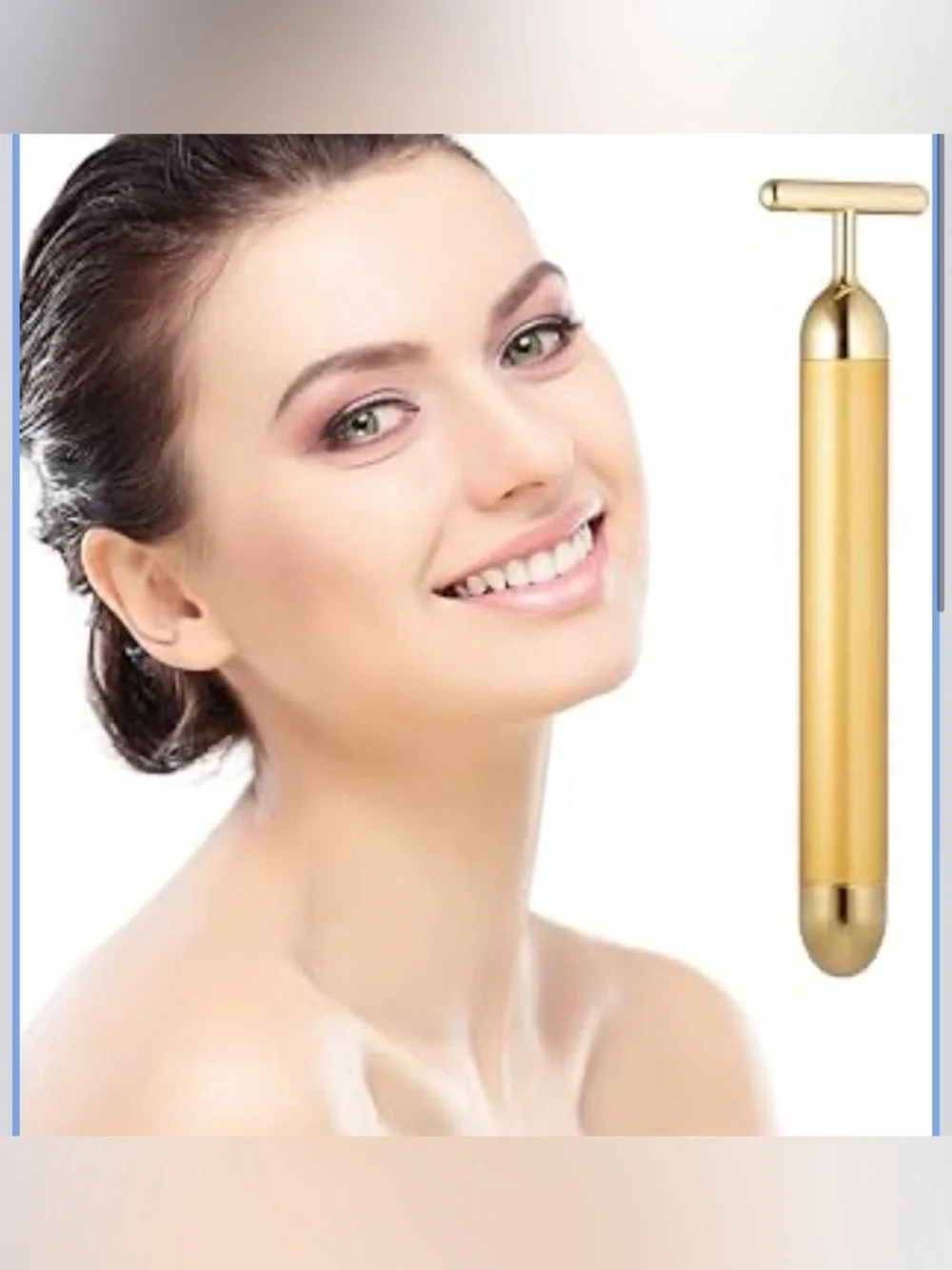 NEW Beauty Bar 24k Golden Pulse Facial Massager, T-Shape Electric